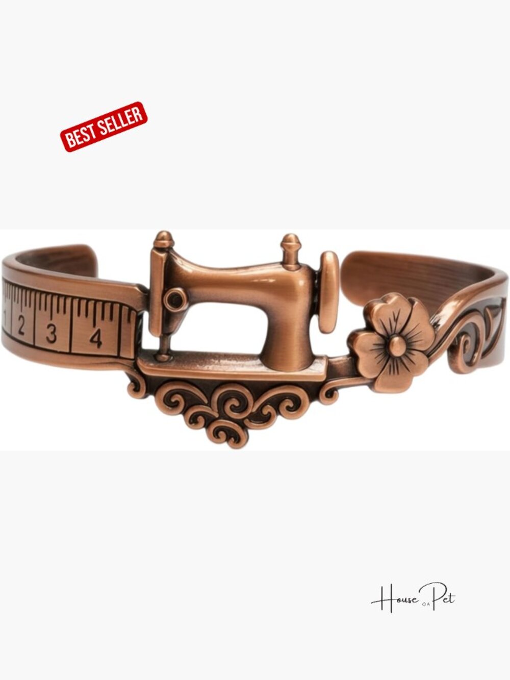 Vintage Sewing Machine Cuff Bracelet Copper Adjustable Open Design Sewing Lover